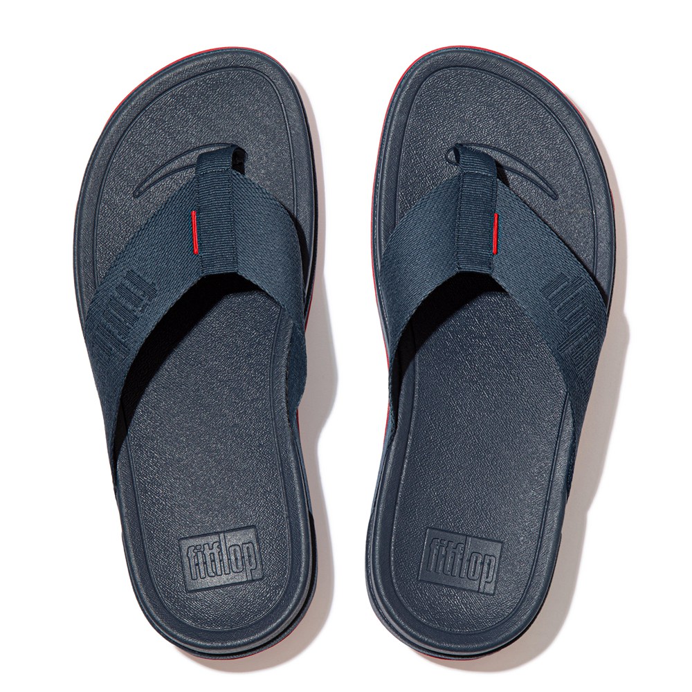 Fitflop Womens Sandals Navy - Surfa Woven Logo Toe-post - LX6812547